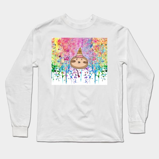 Icecream Cone Sloth Face Rainbow Paint drip Long Sleeve T-Shirt by saradaboru